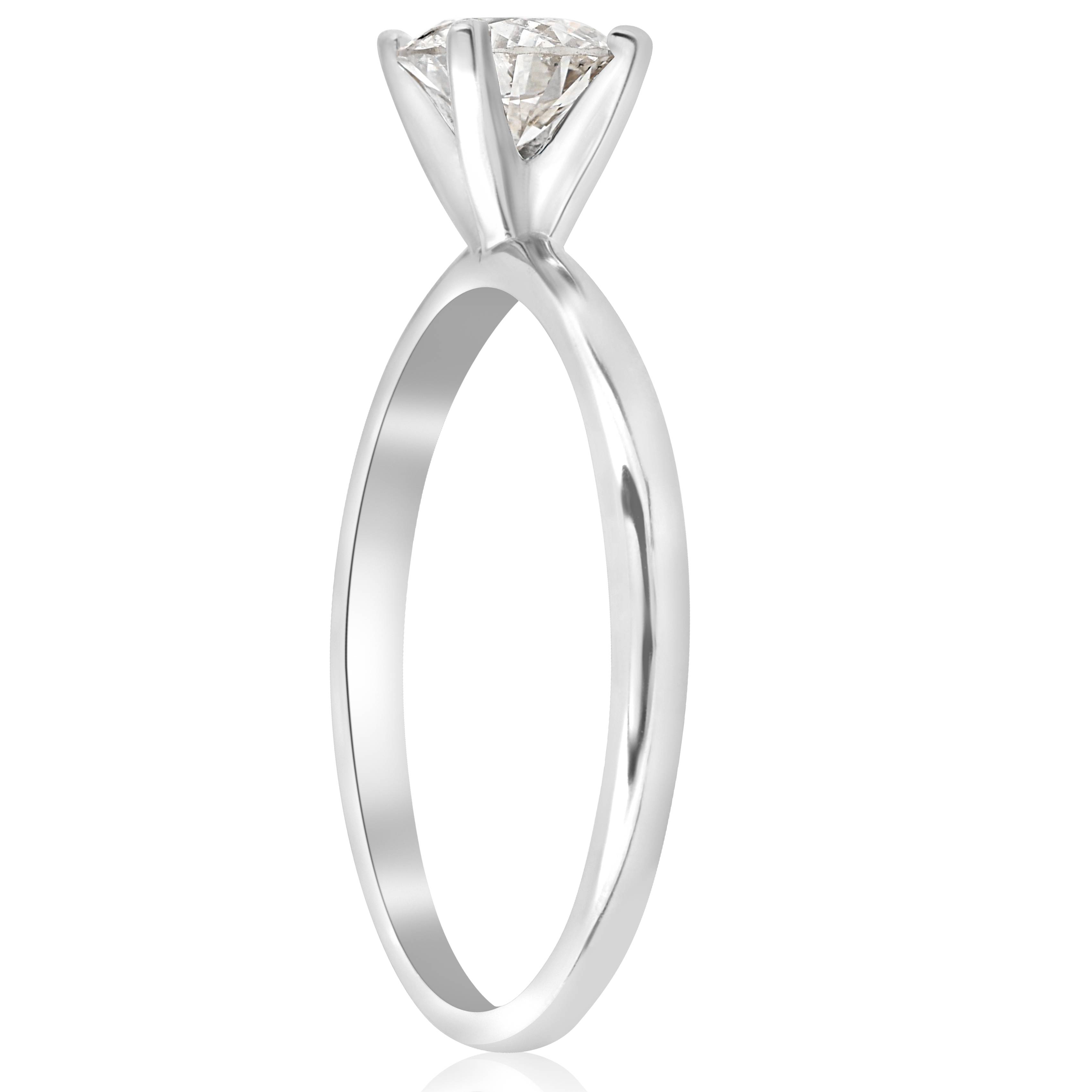 Pompeii3 3/4 Ct Round-Cut Natural Diamond Solitaire Engagement Ring 14k White Gold