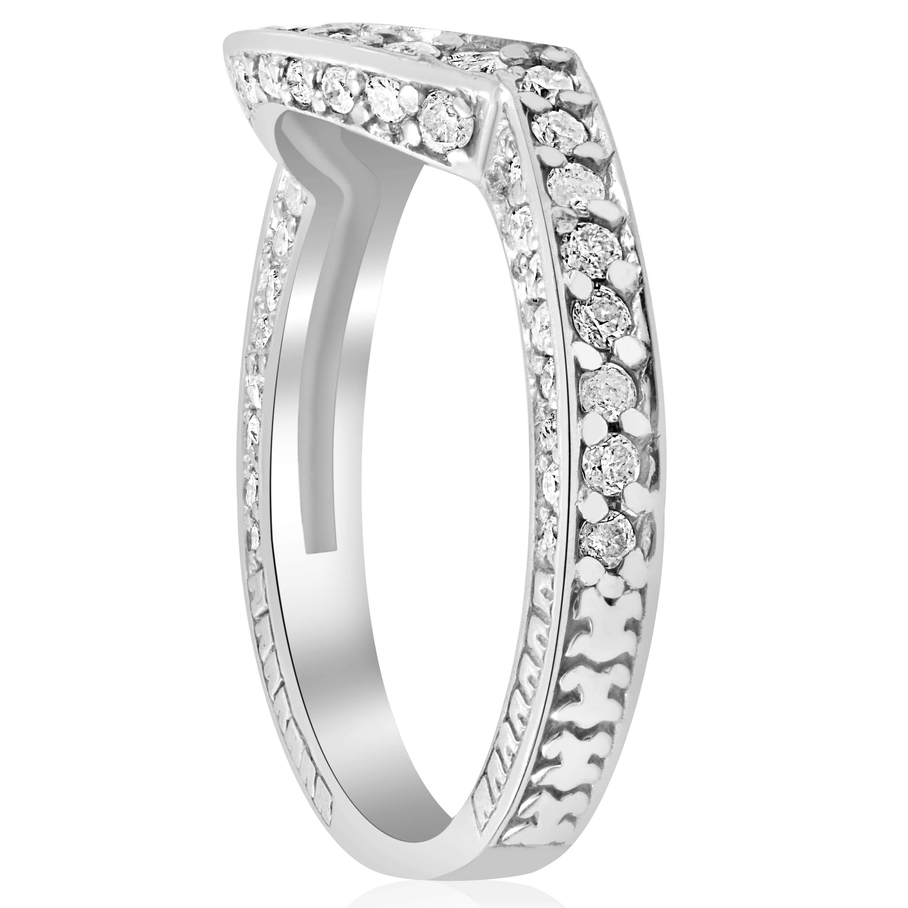 Pompeii3 3/4ct Diamond Notched Wedding Guard Ring Enhancer Vintage Milgrain 14k White Gold