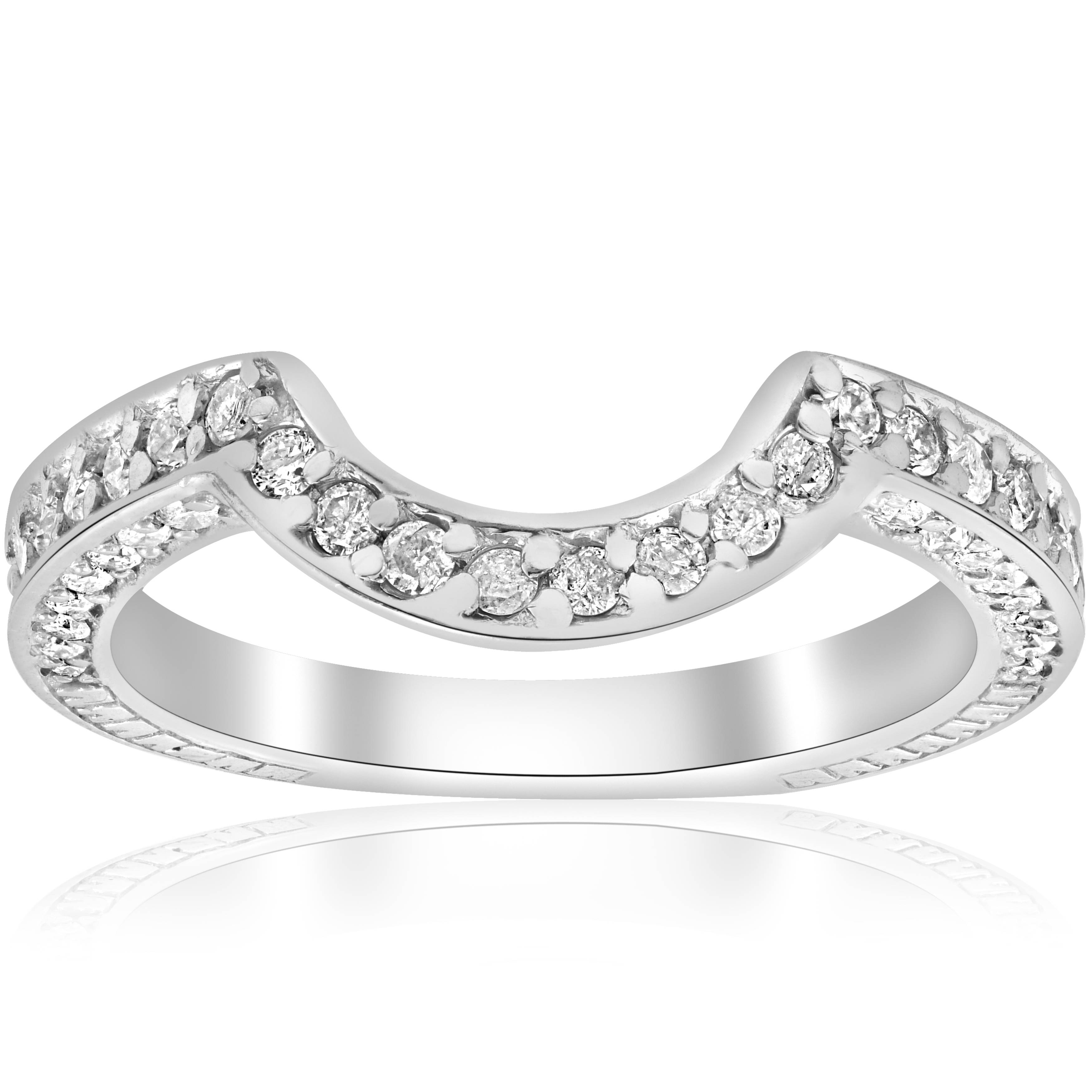 Pompeii3 3/4ct Diamond Notched Wedding Guard Ring Enhancer Vintage Milgrain 14k White Gold