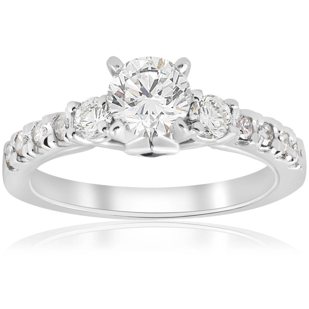 Pompeii3 1ct Diamond & Princess Cut Blue Sapphire 3 Stone Engagement Ring 14K White Gold