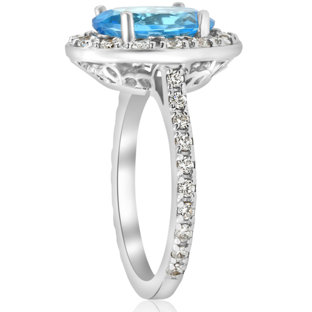 Pompeii3 4 cttw Blue Topaz Diamond Halo Vintage Ring Engagement 14k White Gold