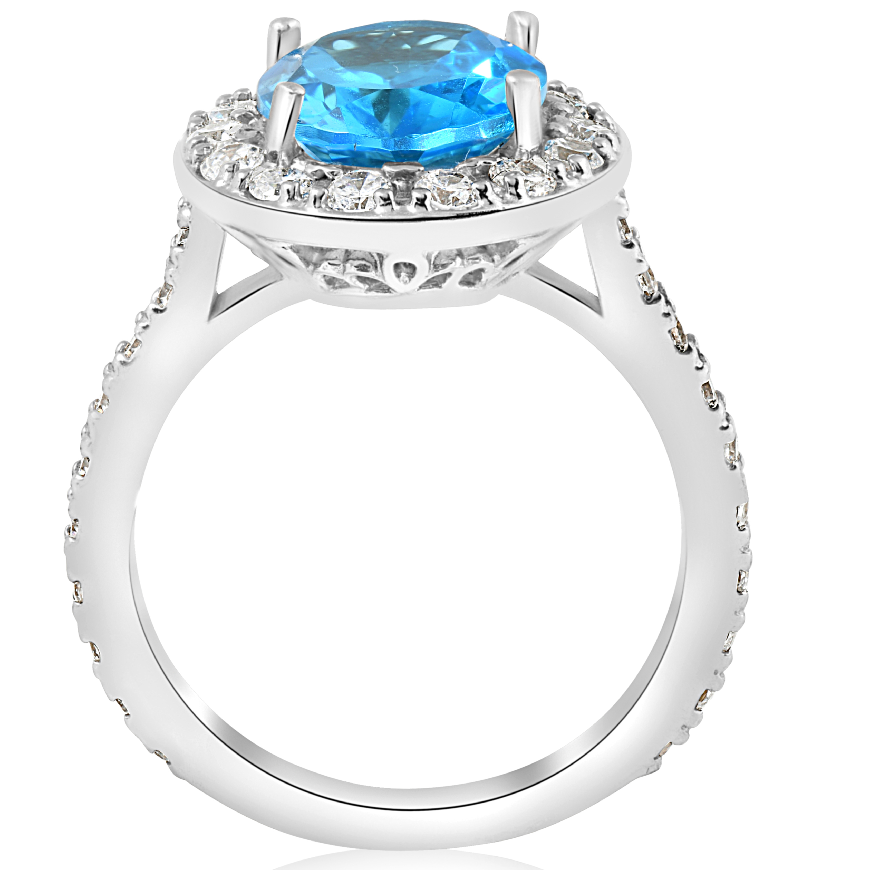 Pompeii3 4 cttw Blue Topaz Diamond Halo Vintage Ring Engagement 14k White Gold