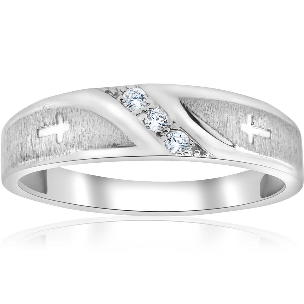 Pompeii3 1/10 ct Mens Diamond Cross Wedding Anniversary Ring 10K White Gold