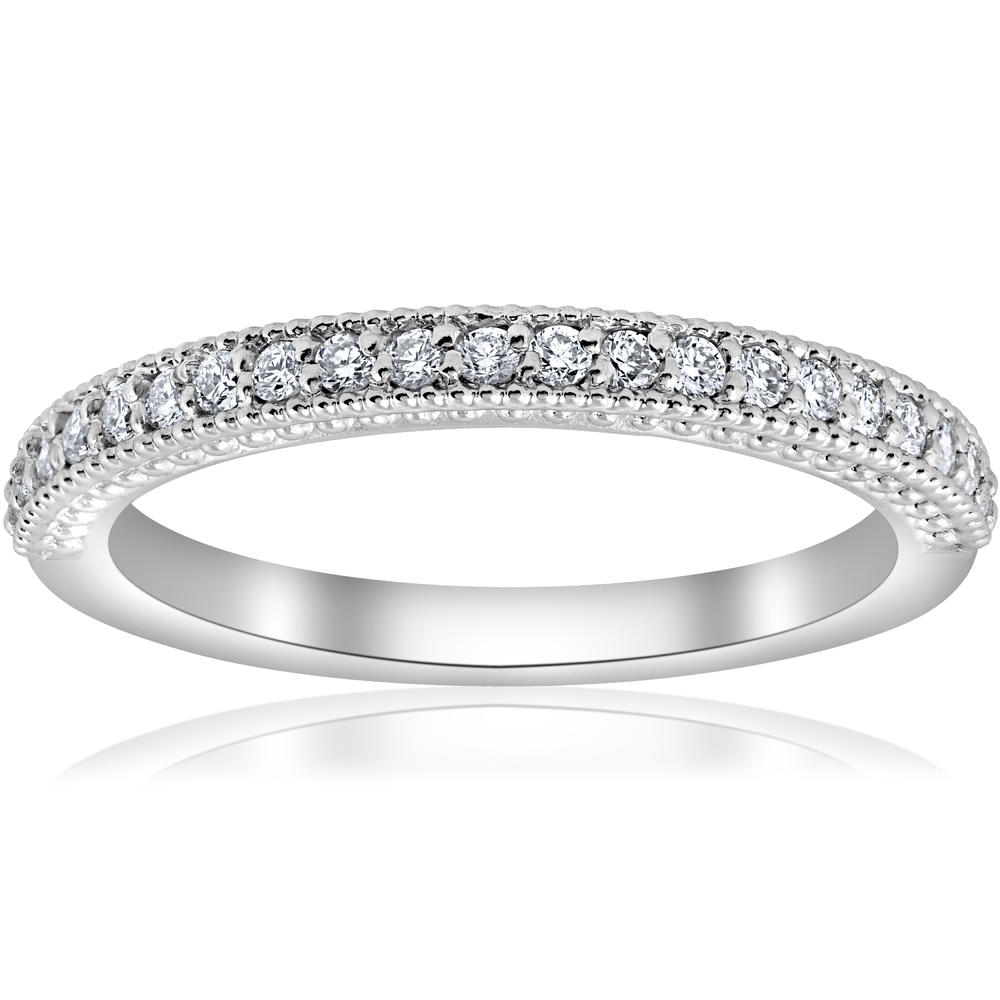Pompeii3 1/5ct Vintage Diamond Wedding Ring Stackable Anniversary Band 14k White Gold