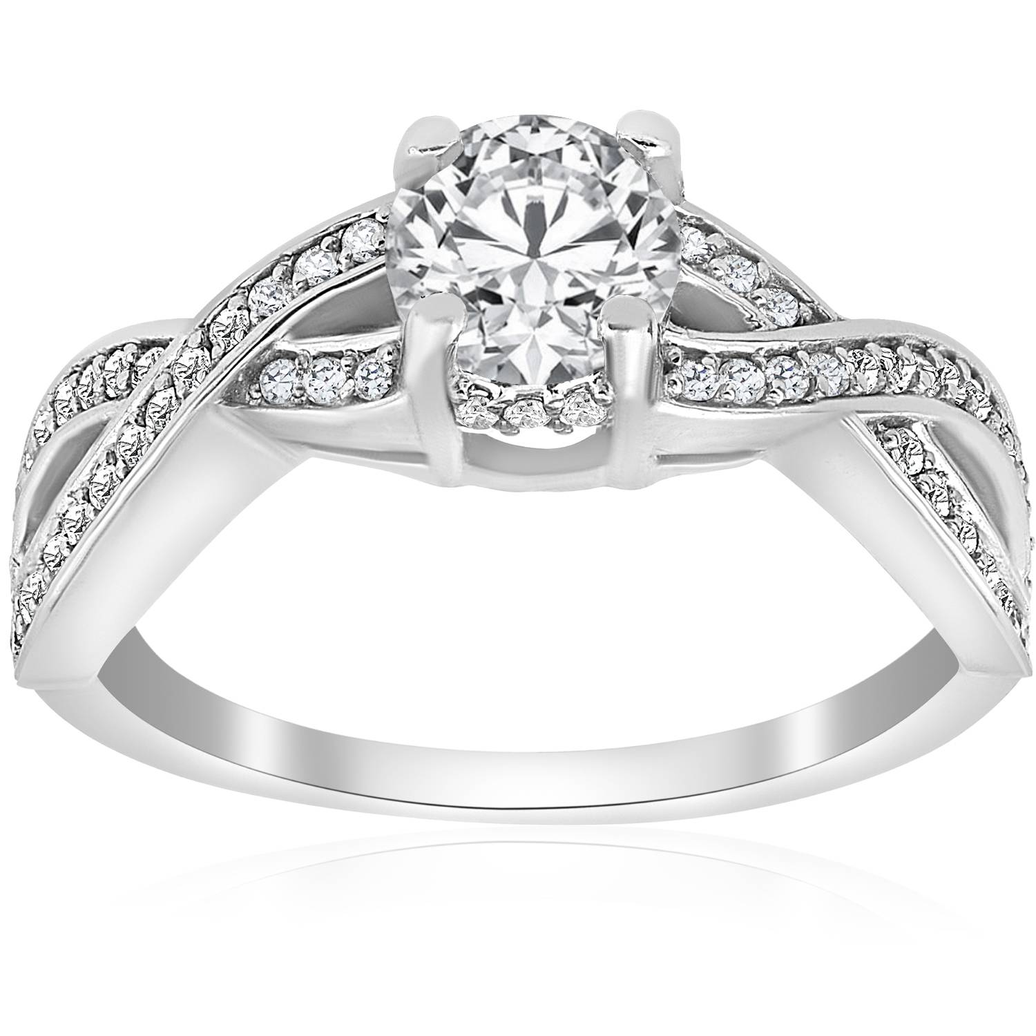Pompeii3 1 ct Diamond Infinity Twist Engagement Ring 1/2ct Center Stone 14K White Gold