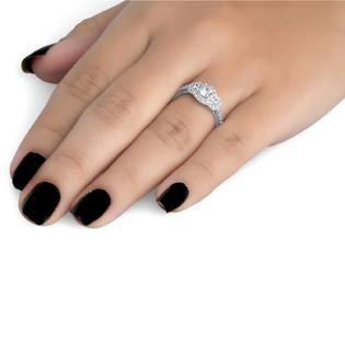 Pompeii3 7 8 Carat 3 Stone Halo Diamond Anniversary Engagement Ring Solitaire White Gold Pompeii3 7 8 Carat 3 Stone Halo Diamond Anniversary Engagement Ring Solitaire White Gold
