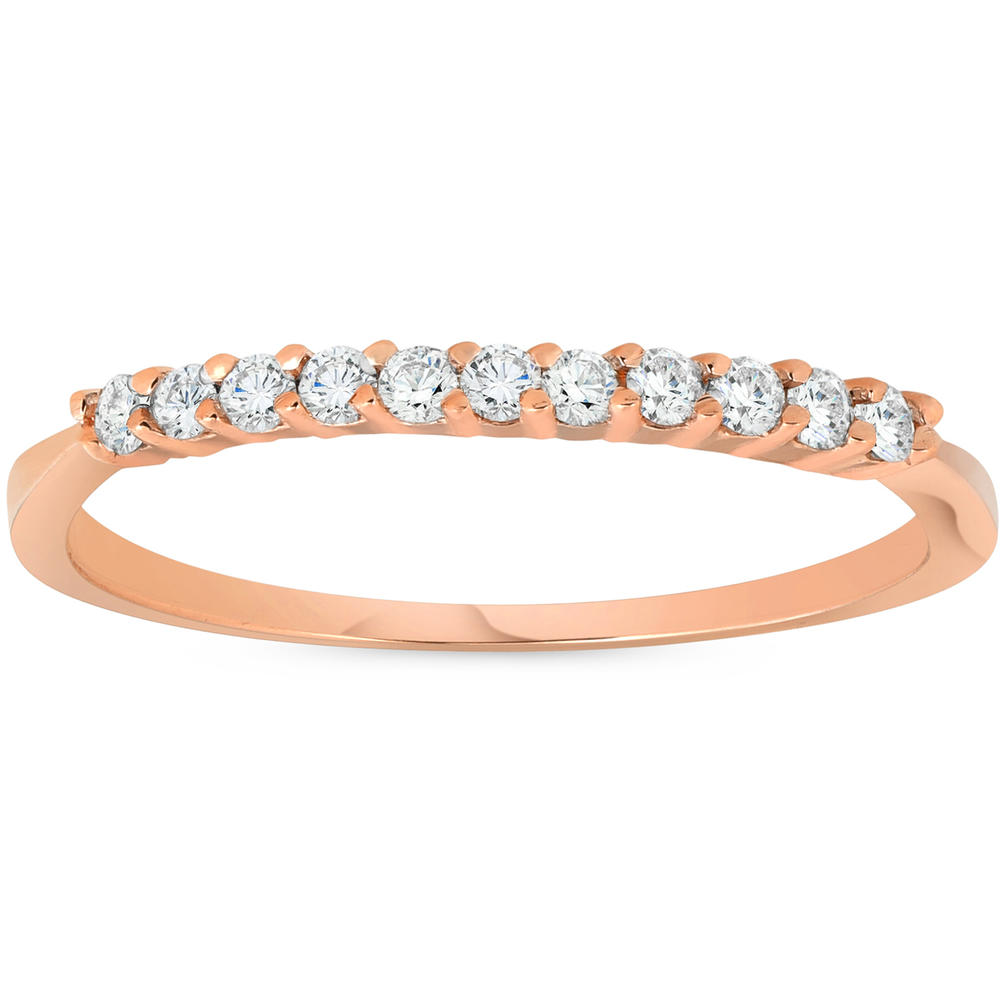 Pompeii3 1/4 Ct Diamond Ring 14K Rose Gold Women's Stackable Wedding Band Prong Jewelry