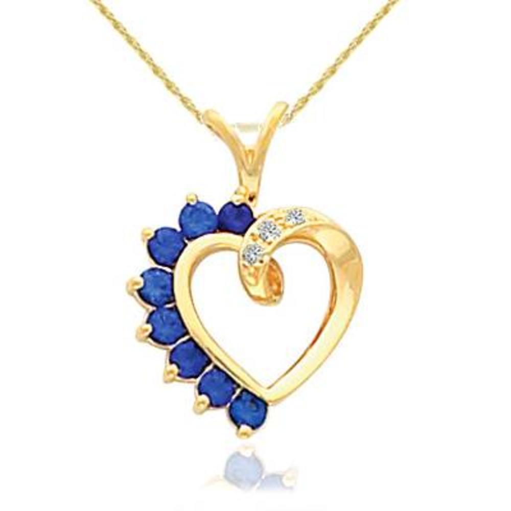 Pompeii3 5/8ct Blue Sapphire & Diamond Heart Pendant 14 Karat Yellow Gold 1" Tall