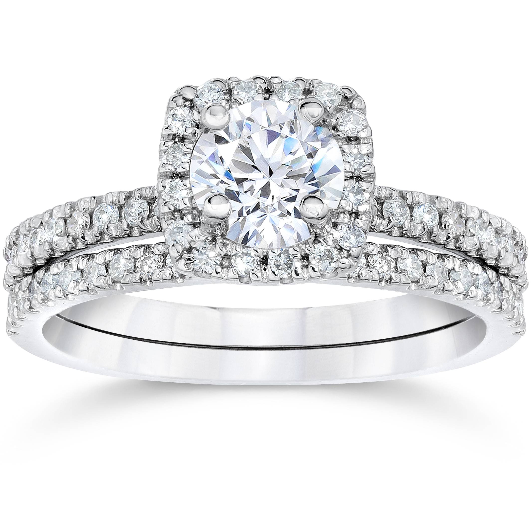 Pompeii3 5/8Ct Cushion Halo Real Diamond Engagement Wedding Ring Set White Gold