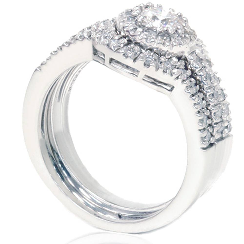 Pompeii3 1 1/10ct Round Solitaire Diamond Engagement Matching Wedding Ring Set White Gold