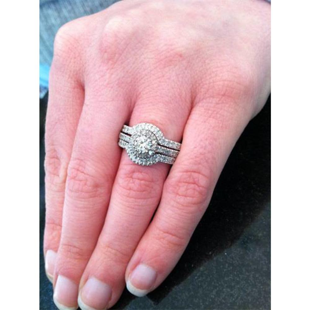 Pompeii3 1 1/10ct Round Solitaire Diamond Engagement Matching Wedding Ring Set White Gold