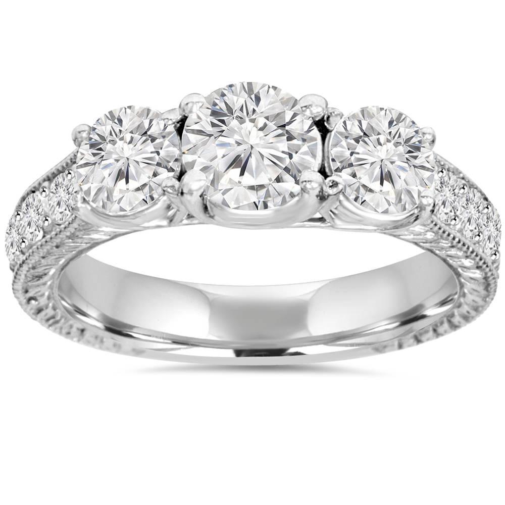Pompeii3 2ct Vintage Diamond Three Stone Round Engagement Ring 14K White Gold