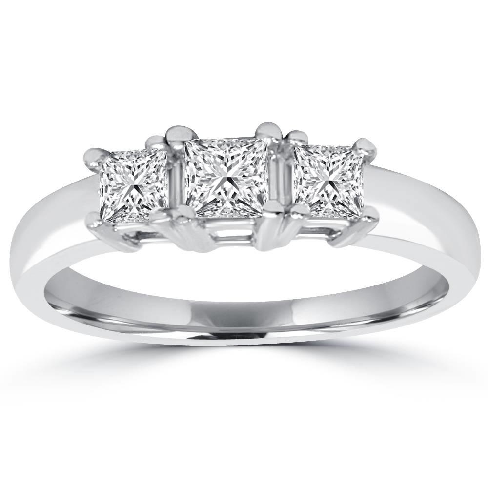 Pompeii3 1ct Three Stone Princess Cut Diamond Engagement Ring 14K White Gold