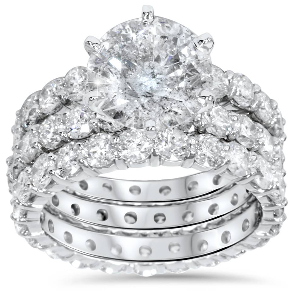 Pompeii3 9 Ct Diamond Engagement Ring Eternity Guard Wedding Band Set White Gold Enhanced