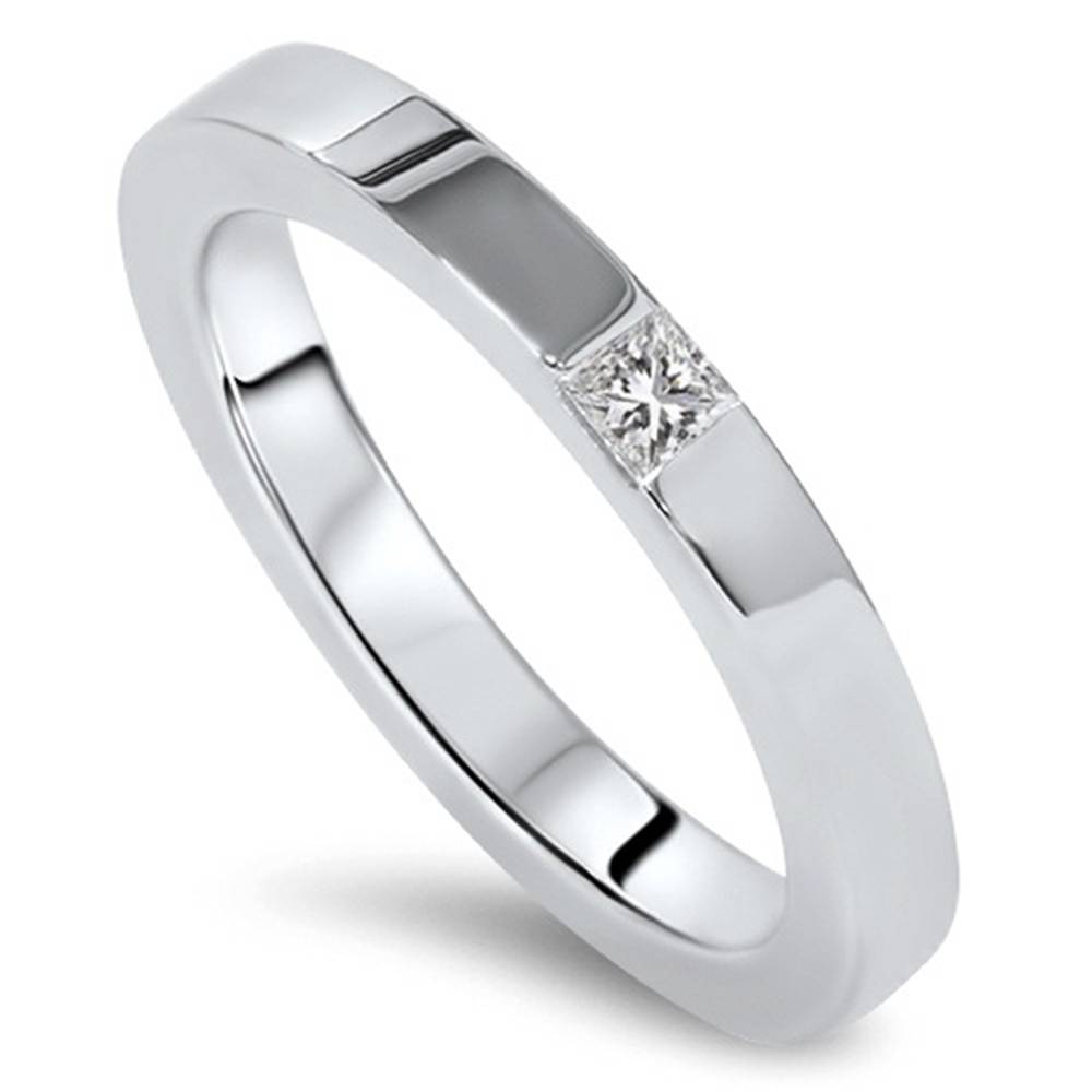 Pompeii3 Princess Cut Diamond Solitaire Wedding Ring 14K White Gold High Polished Band