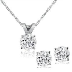 Pompeii3 Diamond Solitaire Necklace & Studs Earrings Set 3/4 Carat tw 14K White Gold