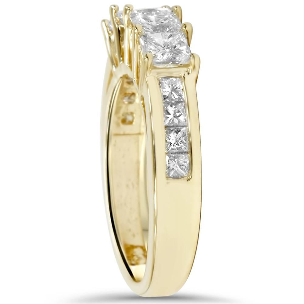 Pompeii3 4 1/3ct Princess Cut Diamond Engagement Three Ring Set 14K Yellow Gold Enhanced