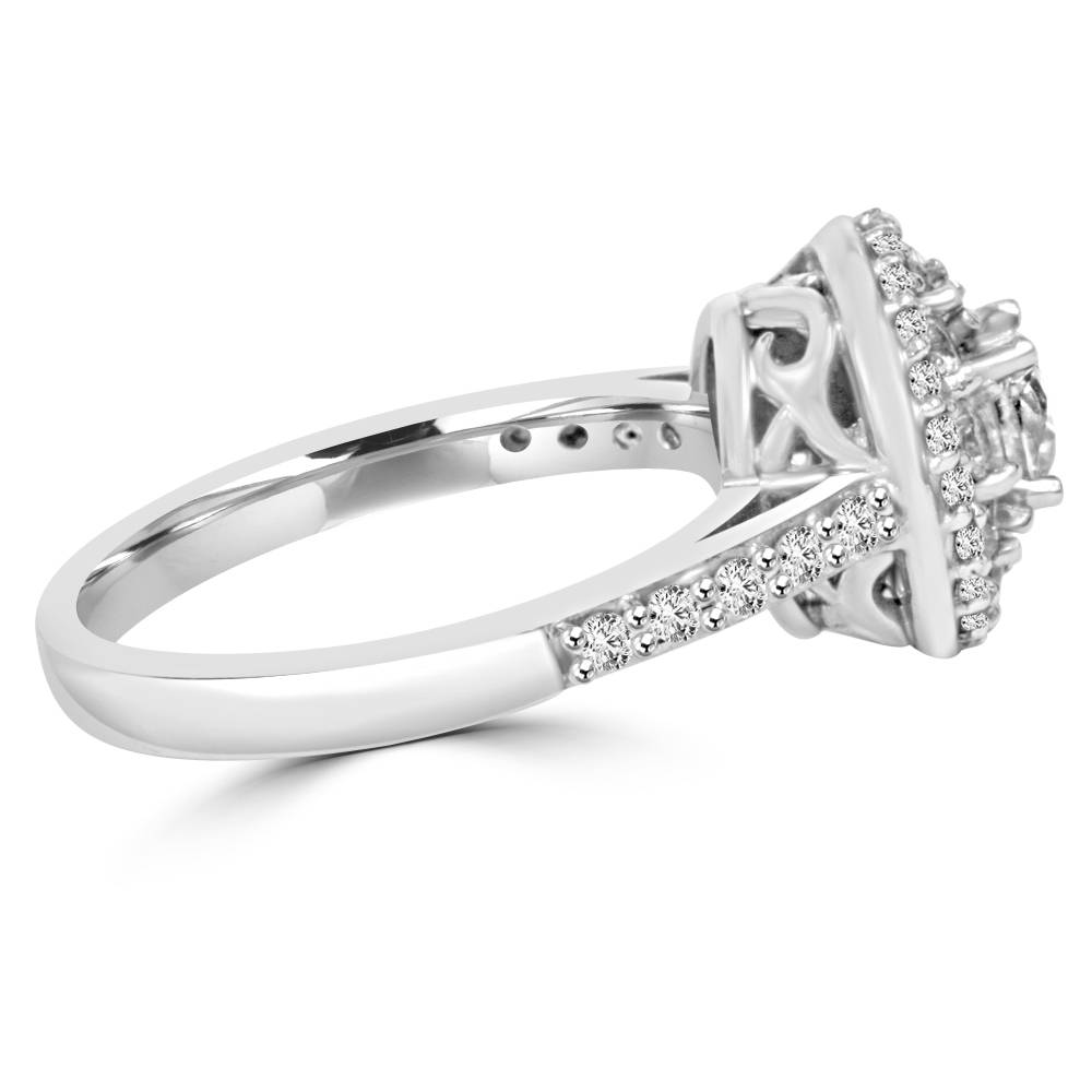 Pompeii3 1 5/8ct Double Halo Round Brilliant Cut Engagement Ring 14K White Gold Solitaire