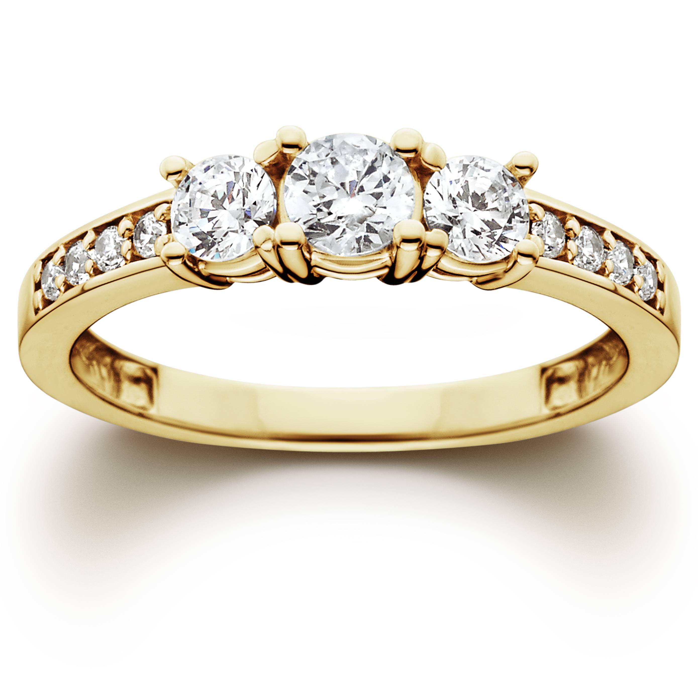 Pompeii3 1 Ct 3-Stone Diamond Engagement Ring 10K Yellow Gold