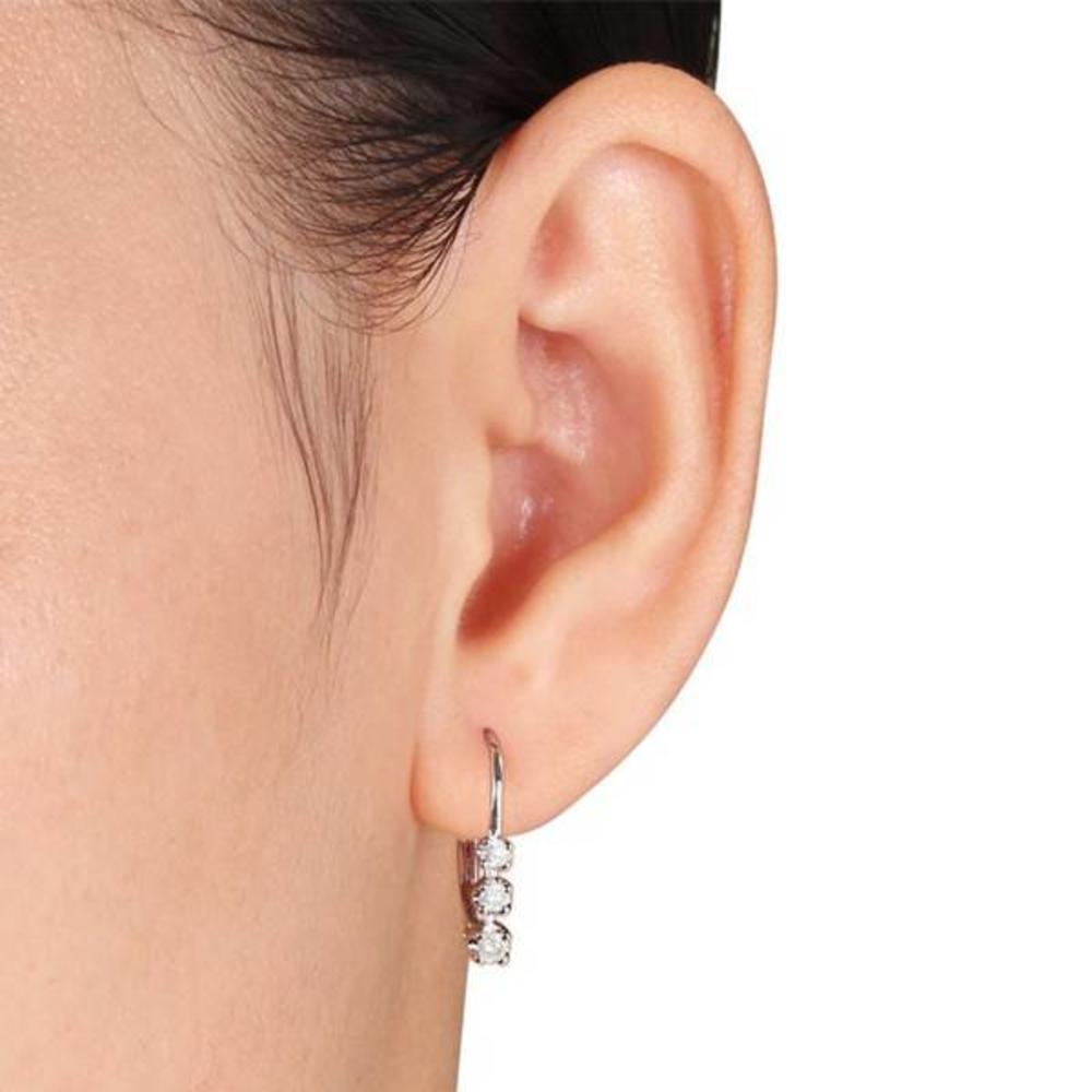 Pompeii3 1/2ct TW 3-Stone Real Diamond Women's Lever Back Earrings 14K White Gold