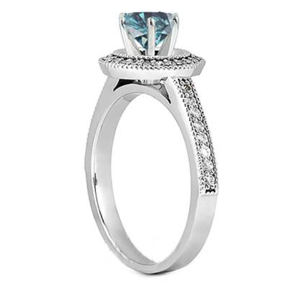 Pompeii3 3/4ct Treated Blue Halo Diamond Engagement Ring Wedding Band Set 14K White Gold