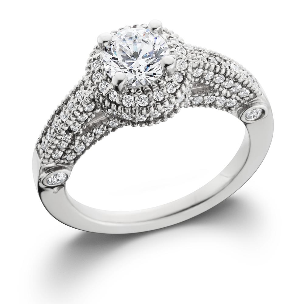 Pompeii3 1 1/6ct Halo Diamond Vintage Ring 14K White Gold Solitaire Womens Jewelry