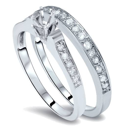 Pompeii3 Diamond Engagement Mount Matching 14K Wedding Ring Set