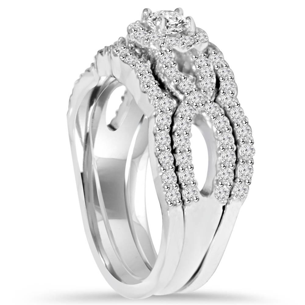 Pompeii3 1.10Ct Diamond Bridal Engagement Ring Set 10K White Gold