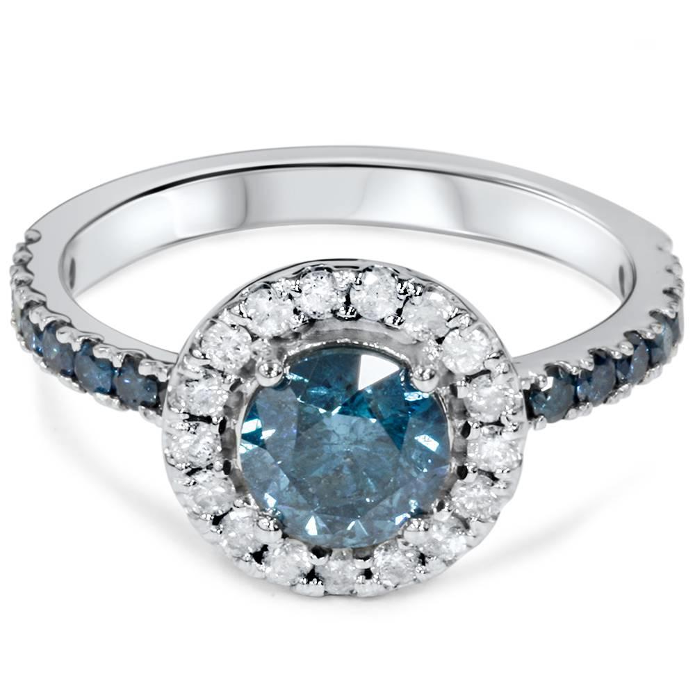 Pompeii3 1 5/8ct Blue & White Diamond Halo Engagement Ring 14K White Gold