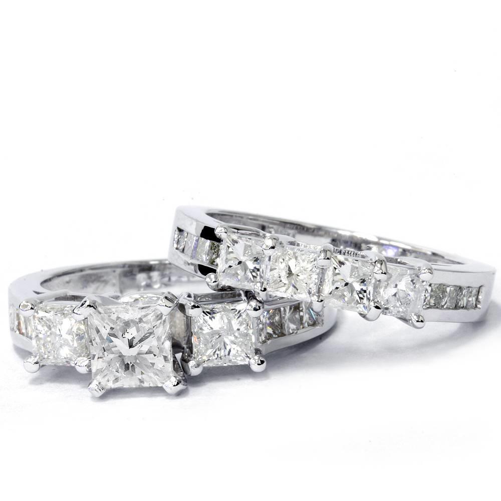 Pompeii3 3 1/2ct Princess Cut Diamond Engagement Ring Wedding Band 3-Stone Set White Gold