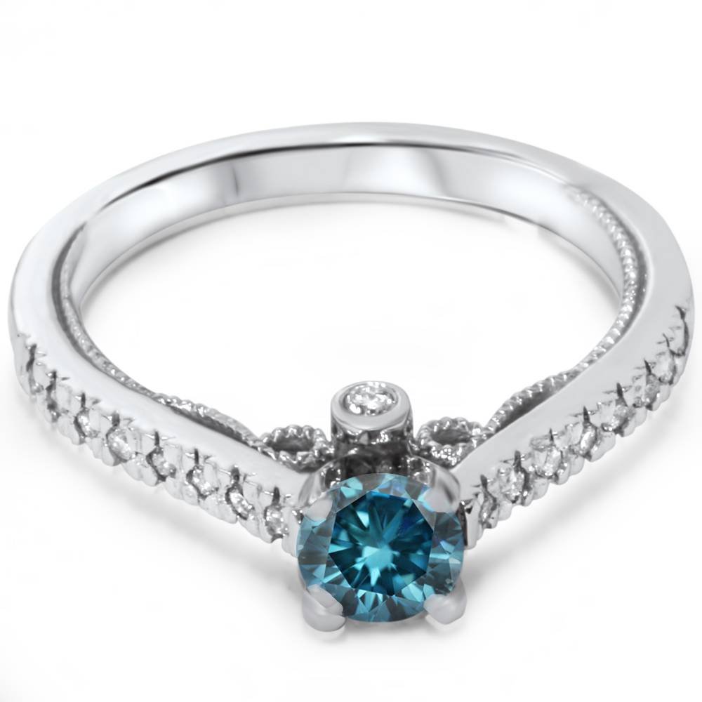 Pompeii3 5/8ct Vintage Blue Diamond Engagement Ring 14K White Gold