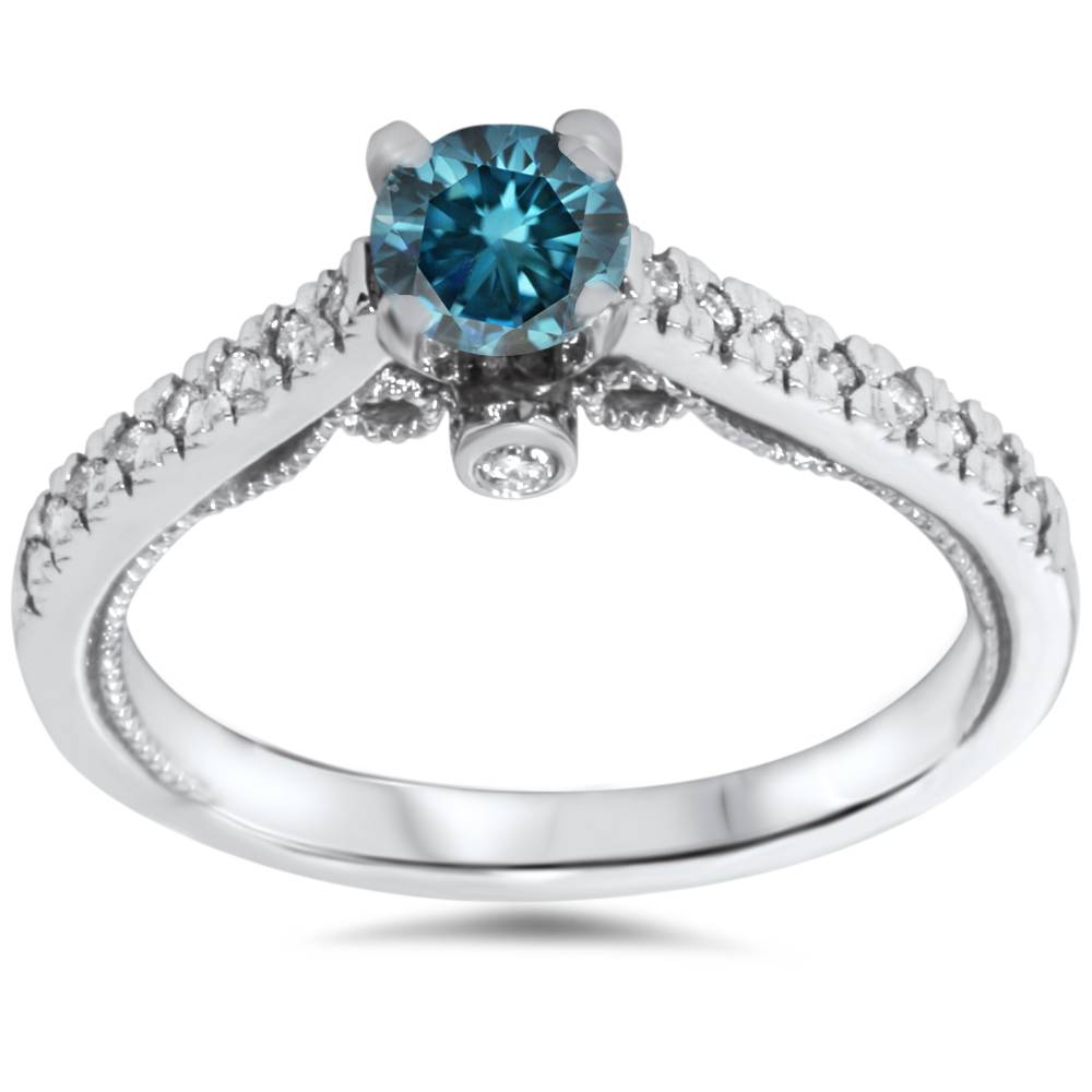 Pompeii3 5/8ct Vintage Blue Diamond Engagement Ring 14K White Gold