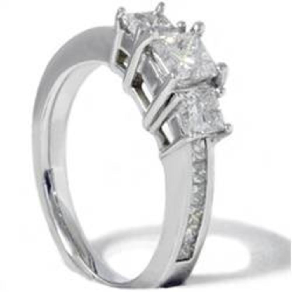 Pompeii3 Princess Cut Diamond Engagement Ring 3-Stone 1 1/2ct 14k White Gold