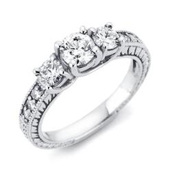 Pompeii3 1/3ct Vintage Three Stone Round Diamond Engagement Ring 14K White Gold