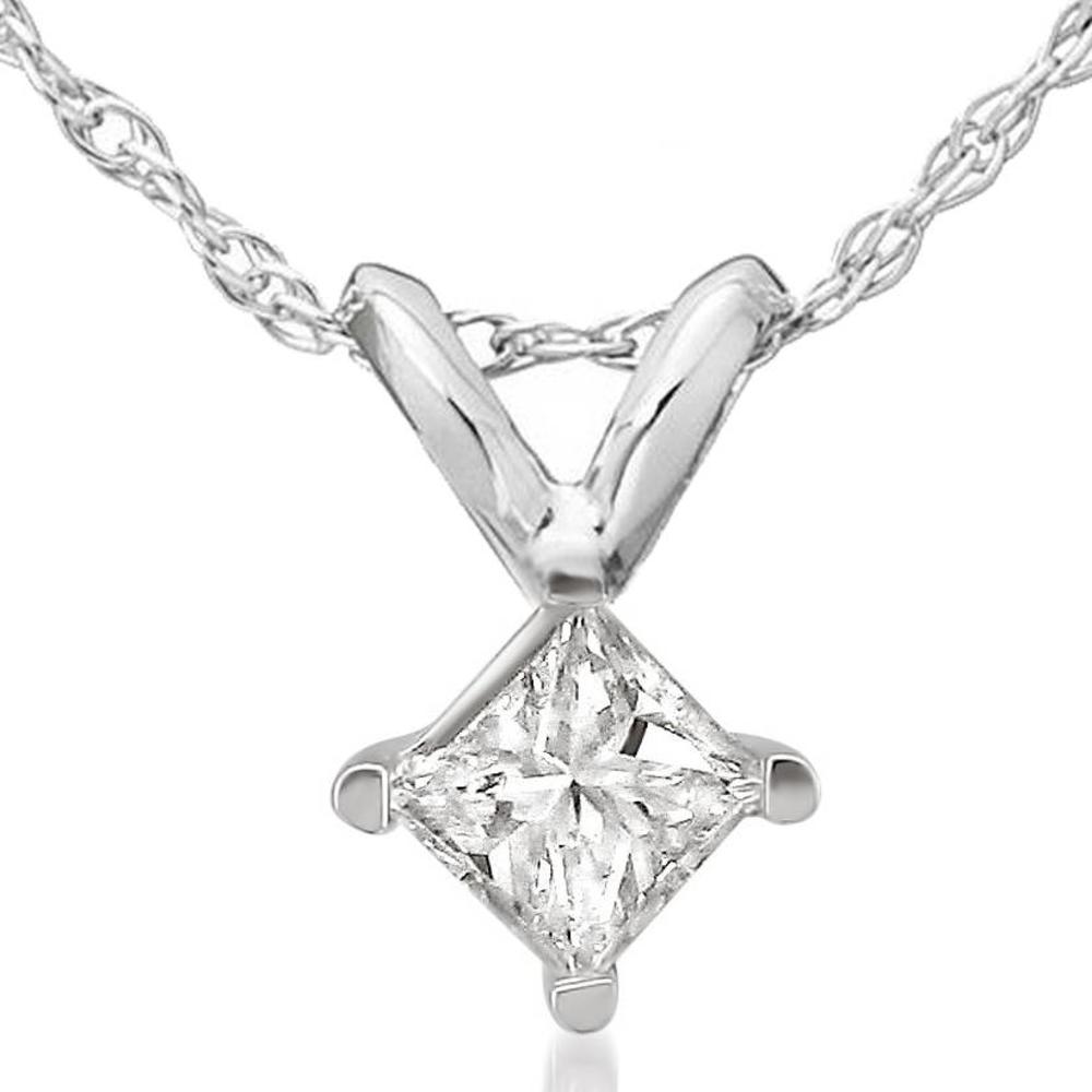 Pompeii3 1/2ct Princess Cut Real Diamond Solitaire Pendant Necklace 14k White Gold New
