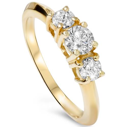 Pompeii3 1ct Three Stone Diamond Engagement Solitaire Anniversary Ring 14K Yellow Gold