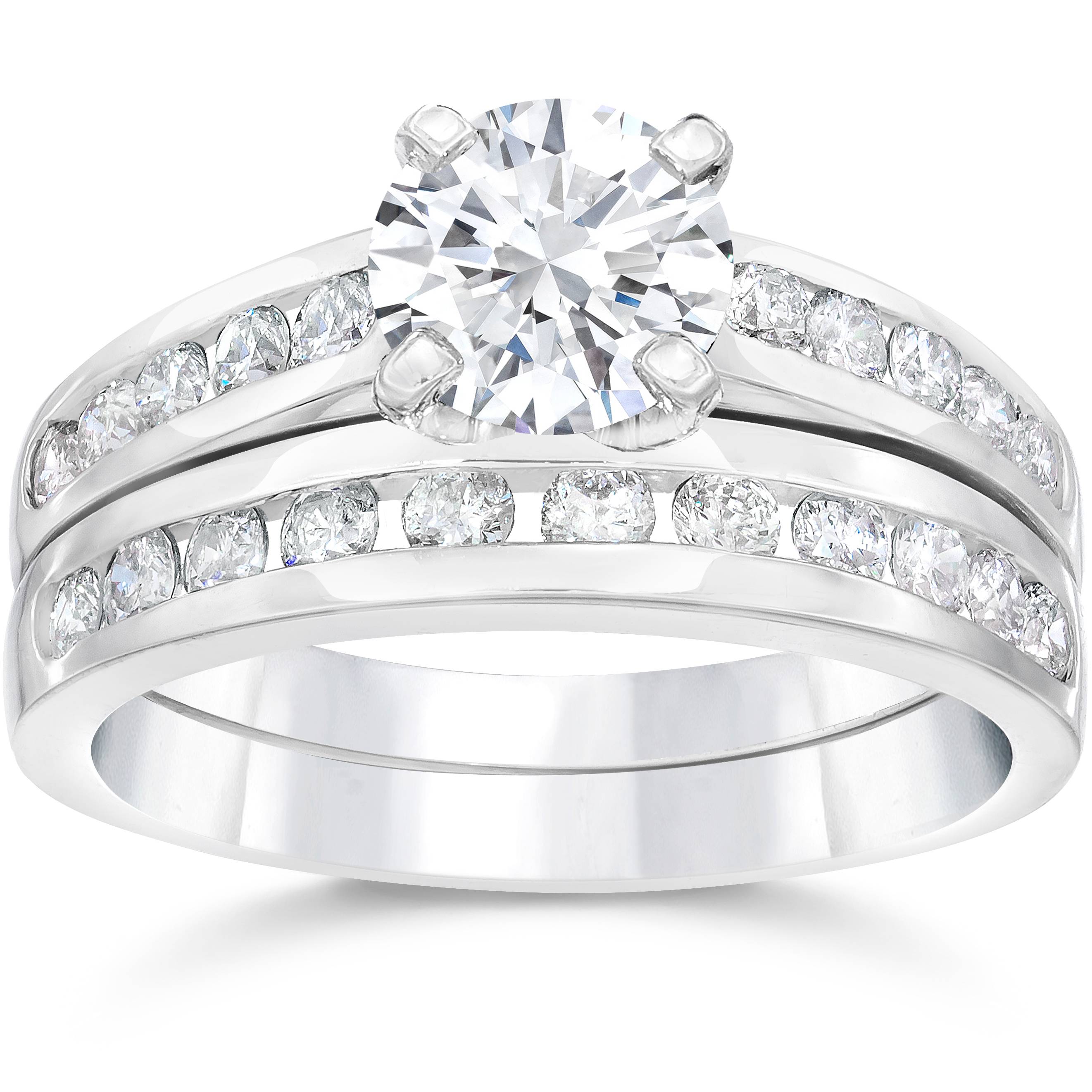 Pompeii3 2 Carat Diamond Solitaire Engagement Ring Matching Wedding Band White Gold 14kt