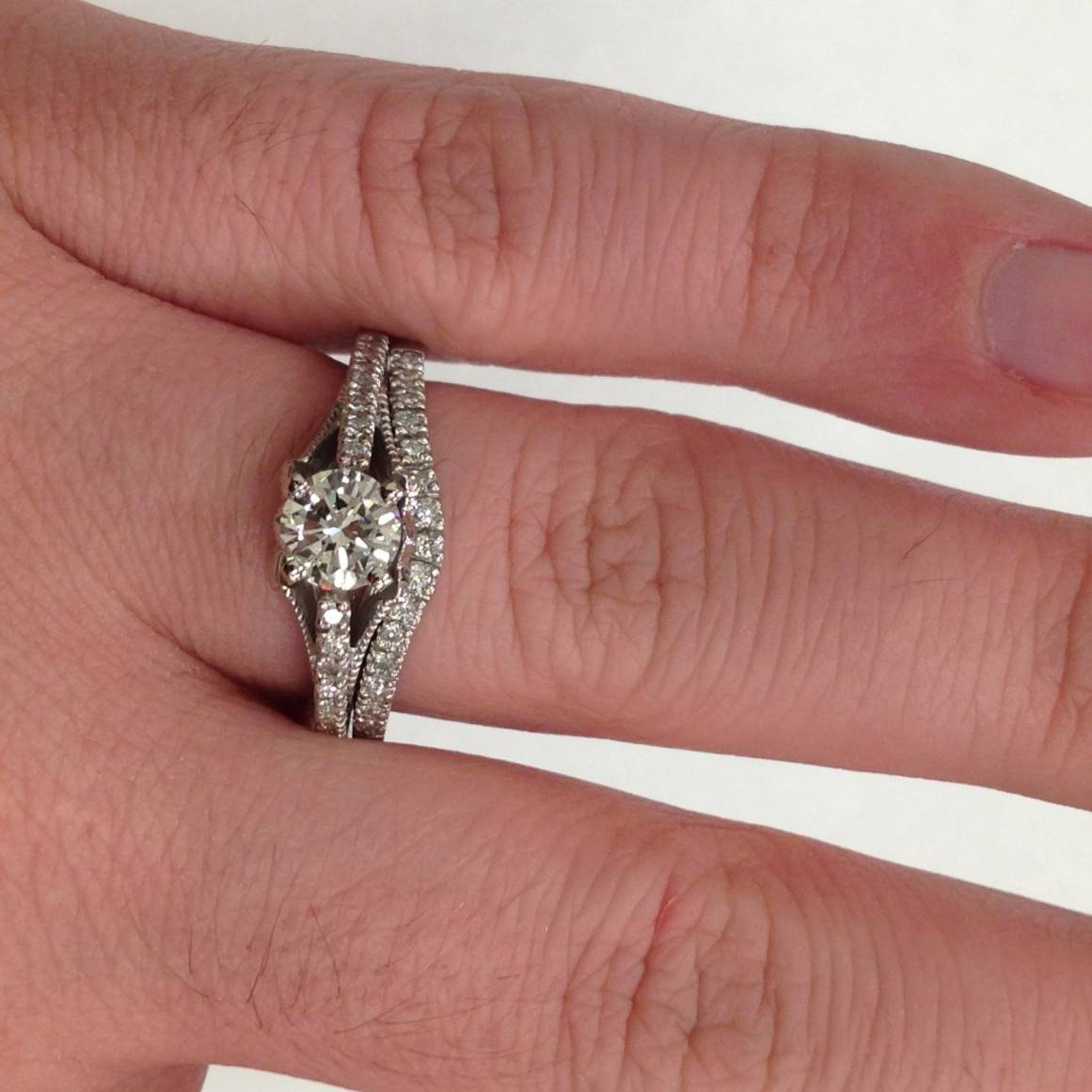 Pompeii3 Platinum 1ct Diamond Engagement Matching Wedding Ring Set Vintage Solitaire
