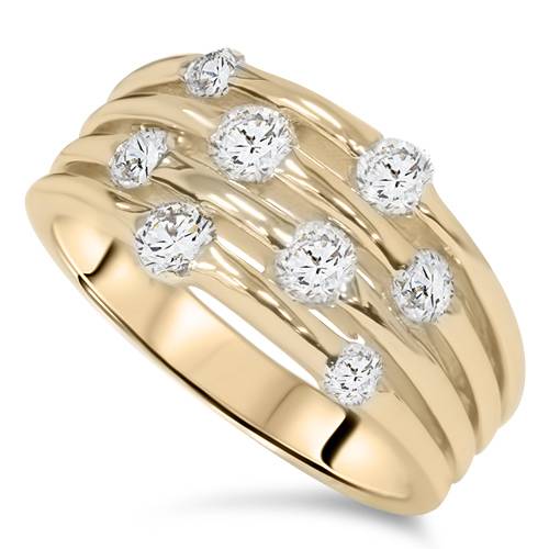Pompeii3 1ct Yellow Gold Real Diamond 14K Right Hand Womens Fashion Multi Row Ring
