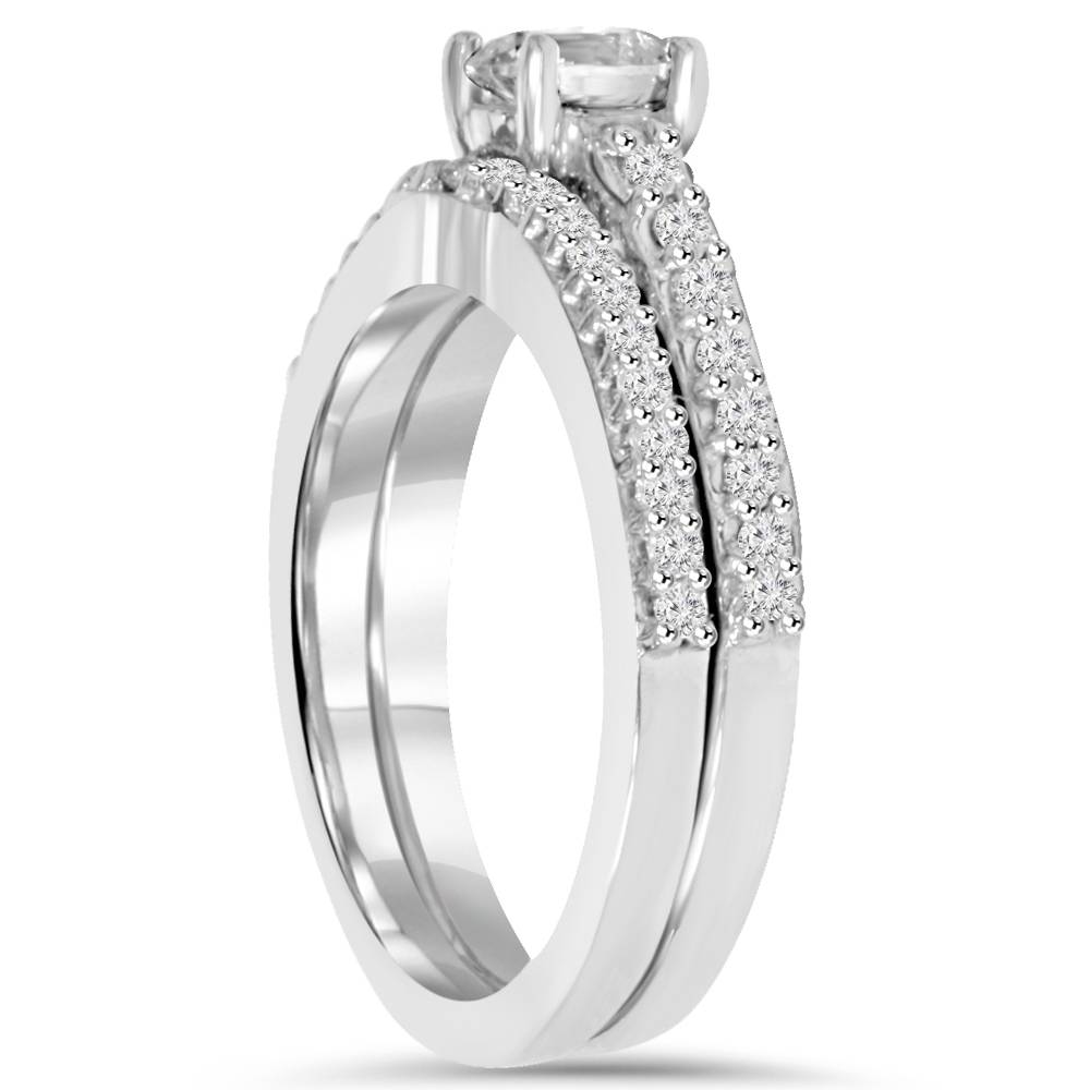 Pompeii3 1ct Pave Diamond Engagement Wedding Matching Ring Set 14K White Gold Round Cut