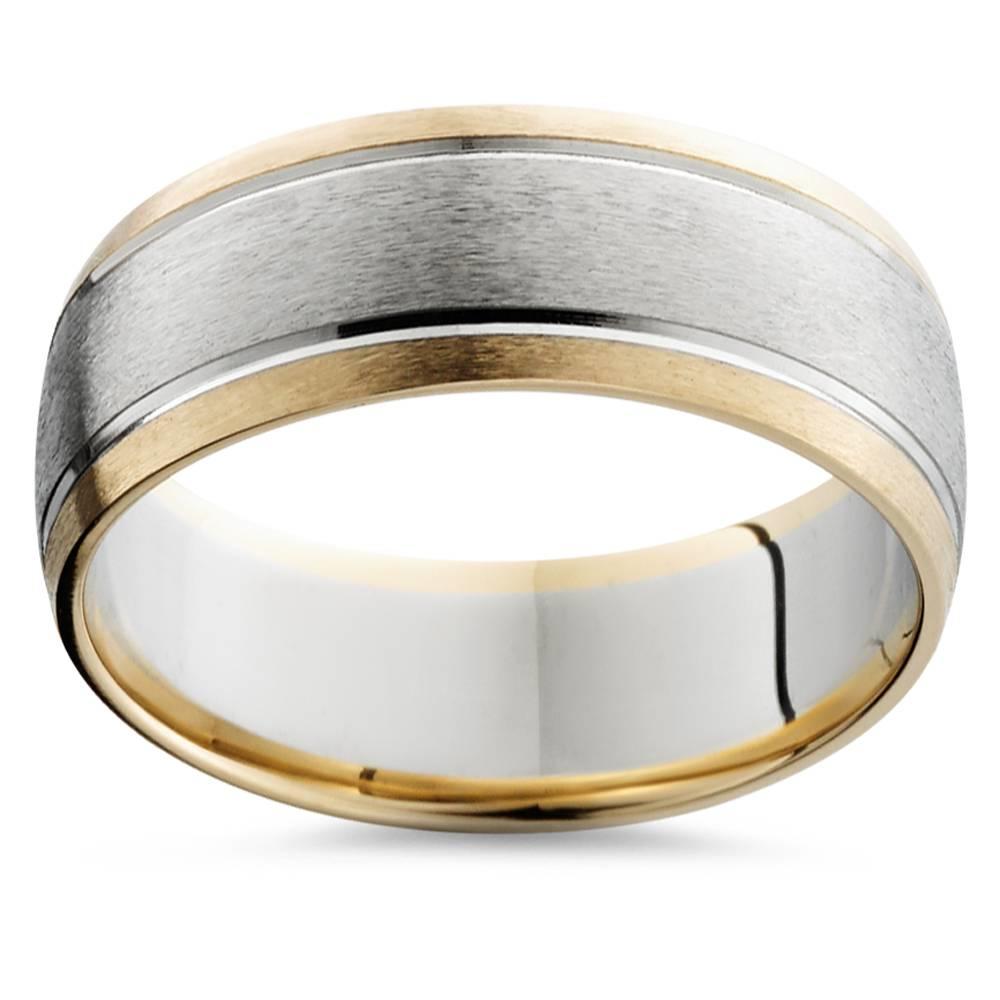 Pompeii3 Mens Gold 8mm Two Tone Comfort Fit Wedding Band Ring 14k White and Yellow Gold