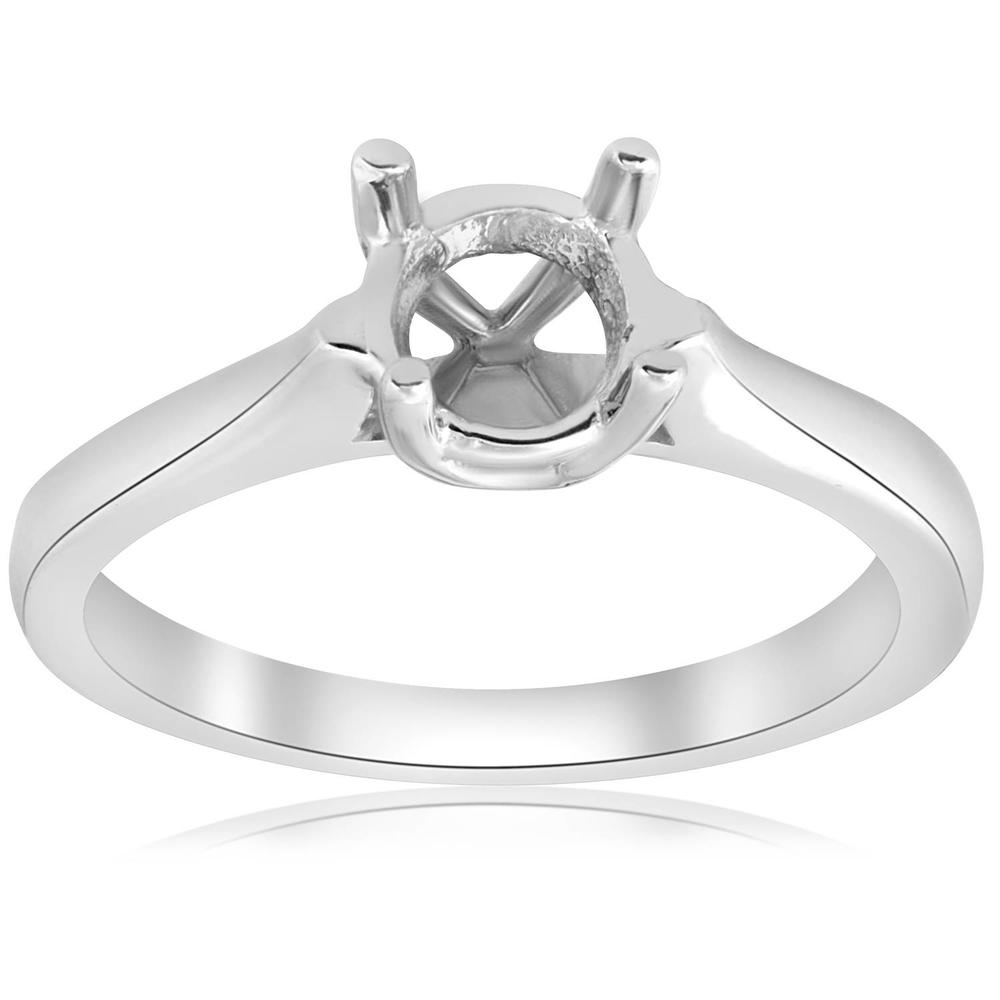 Pompeii3 Cathedral Solitaire Mount Engagement Ring Round Setting 14K White Gold Mounting