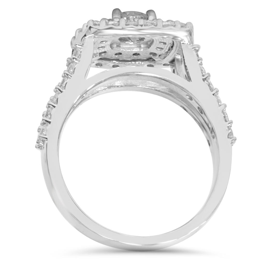 Pompeii3 3 ct Diamond Engagement Wedding Cushion Halo Trio Wedding Ring Set White Gold
