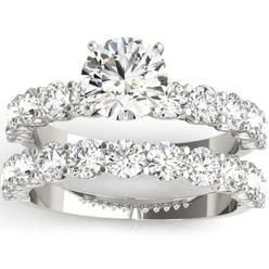 Pompeii3 2 1/2 Ct Diamond Round Cut Engagement Ring Matching Wedding Band 14k White Gold