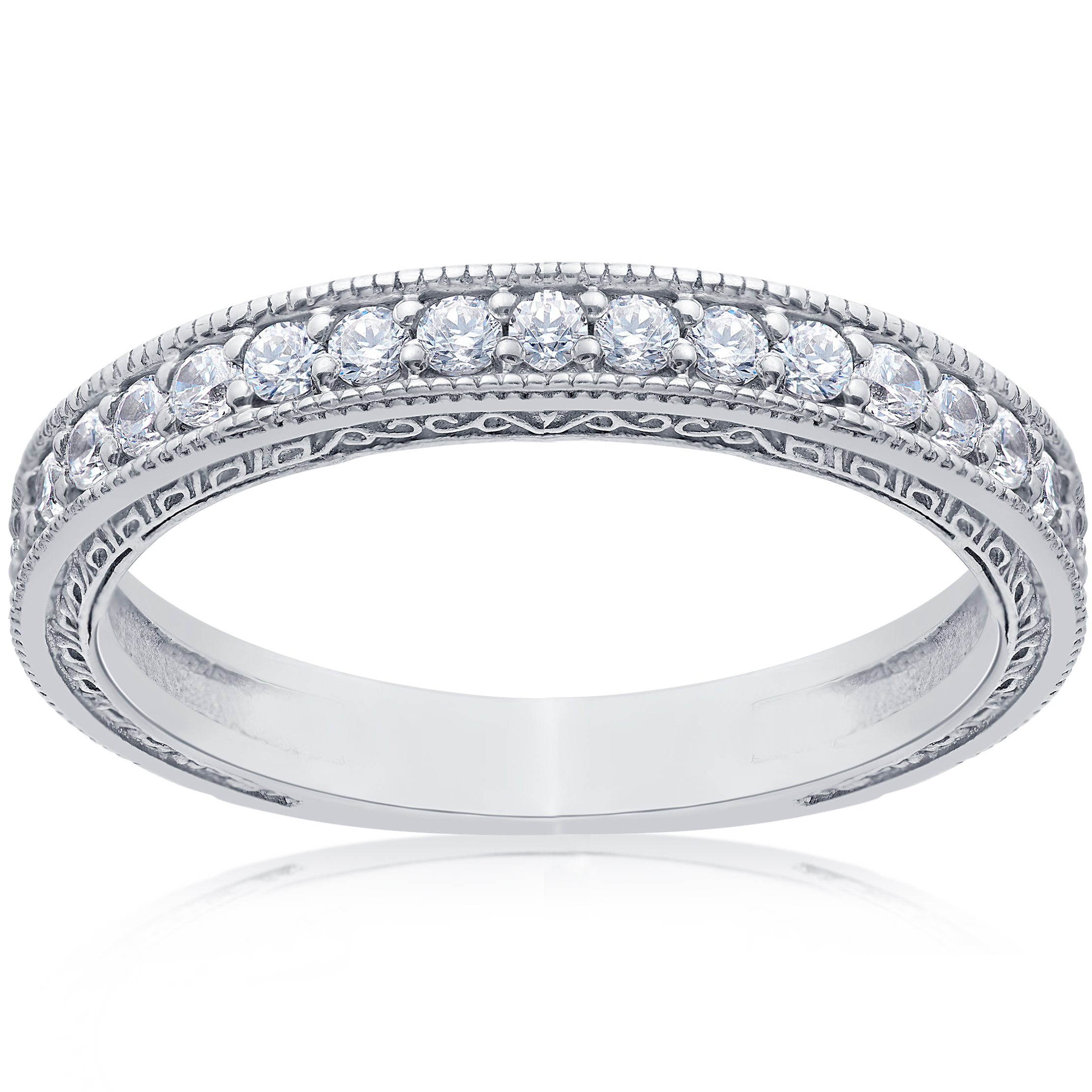 Pompeii3 1/2ct Vintage Diamond Wedding Ring 14K White Gold Womens Stackable Band