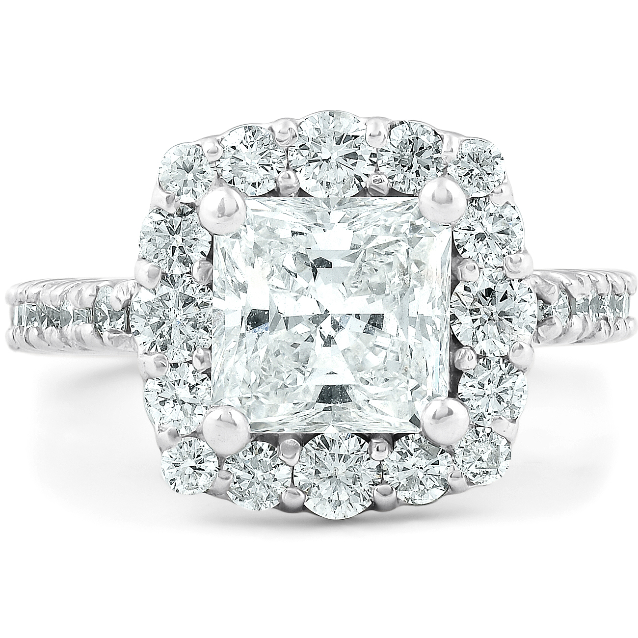 Pompeii3 2 1/2 Ct Princess Cut Halo Diamond Engagement Ring 14k White Gold Enhanced