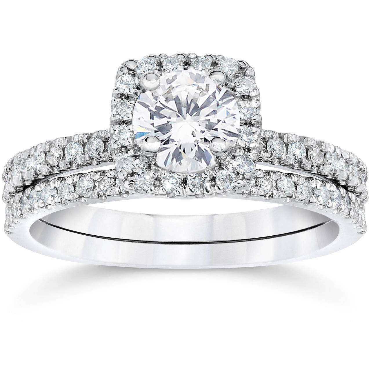 Pompeii3 5/8 Ct TDW Diamond Cushion Halo Engagement Wedding Ring Set White Gold