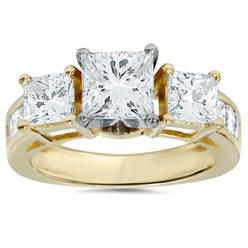 Pompeii3 2 carat Princess Cut Enhanced Diamond 3 stone Engagement Ring 14K Yellow Gold