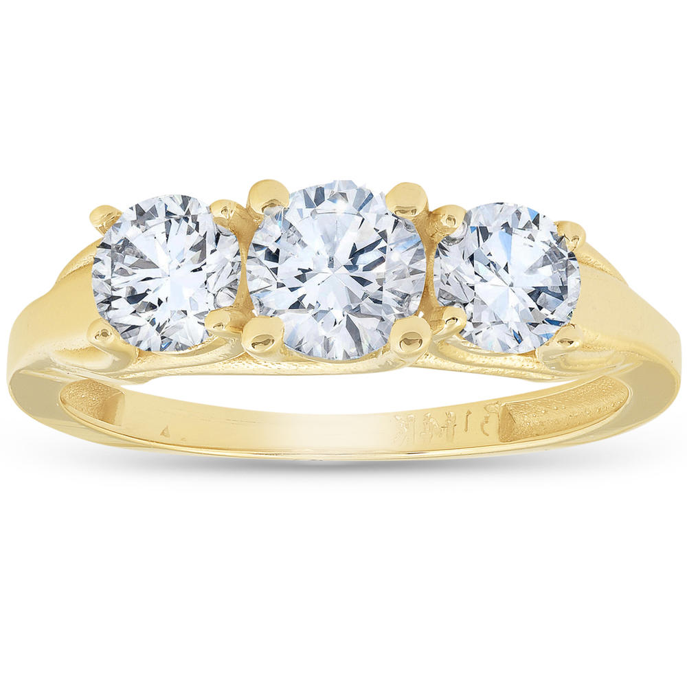 Pompeii3 1ct Three Stone Round Diamond Engagement Ring 14K Yellow Gold