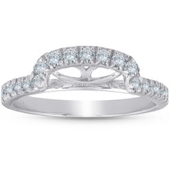 Pompeii3 1/2 Ct Diamond Curved Notch Wedding Ring Matching Engagement Band 14k White Gold